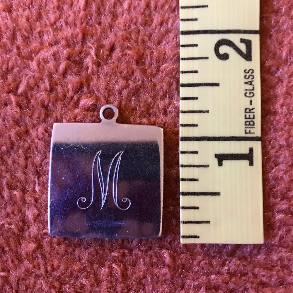 Vintage Coro silver square M initial charm pendant